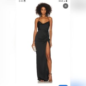 Betsy & Adam Black black satin front slid Formal Gown